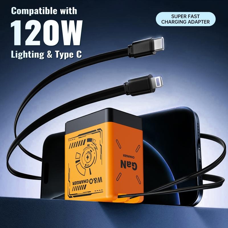 Portable GaN Flash Fast Charger 120W – Super Fast Charging Adapter | Lightning & Type-C | Compatible with iPhone & Android